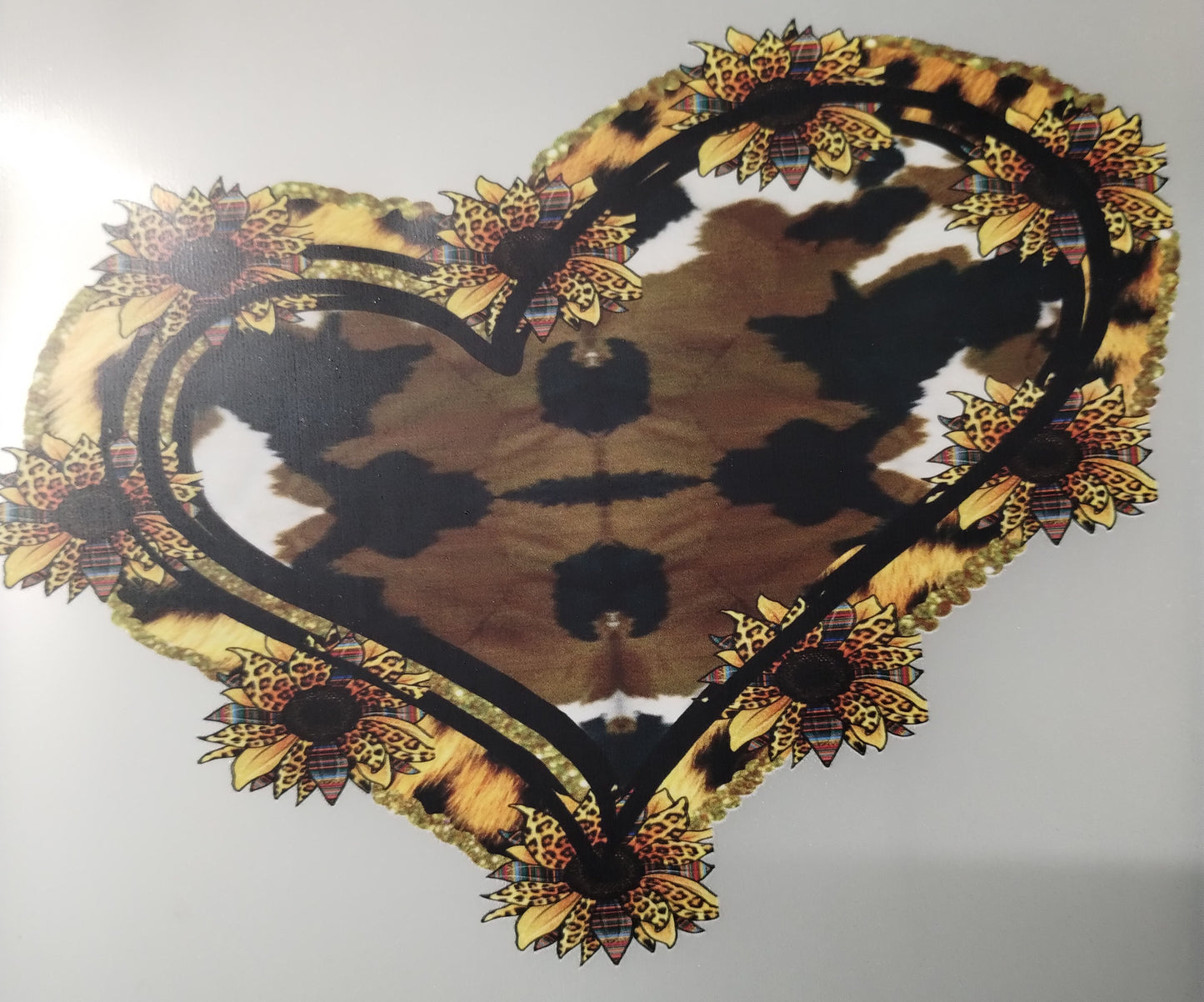 Cowhide Sunflower Heart Transfer